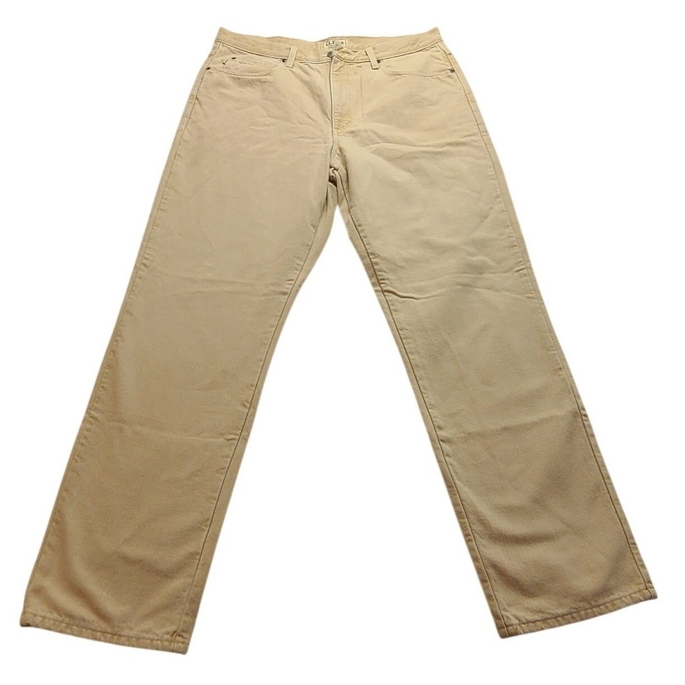 LL Bean Classic Fit Flannel Lined Jeans‎ Khaki Tan Plaid Men's 36x32 Casual